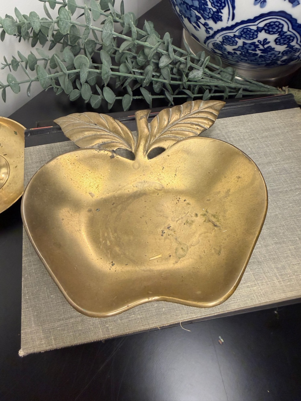 Vintage Brass Apple Trinket Dish Gold Leaf Catchall